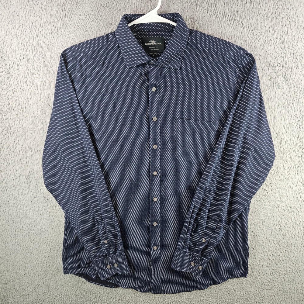 Rodd & Gunn Mens Original Fit Button Down Shirt‎ Navy Blue Micro Dot Cotton Sz M